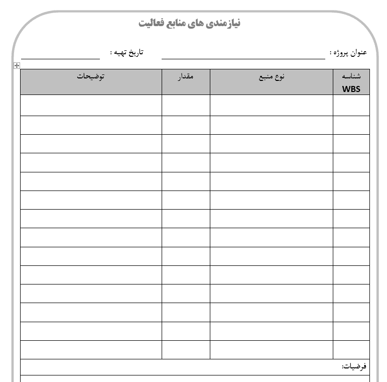 فرم های مدیریت پروژه فارسی PMBOK