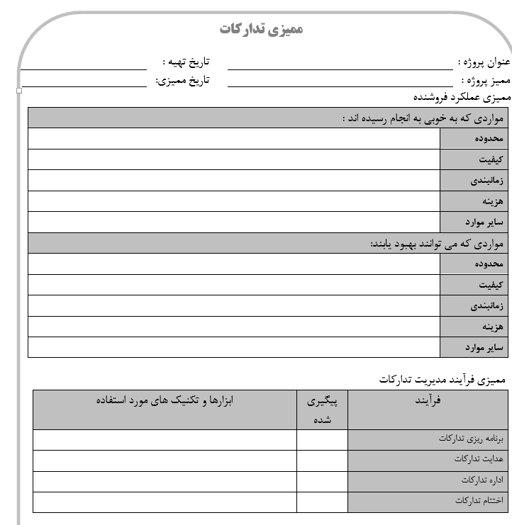 فرم های مدیریت پروژه فارسی PMBOK